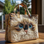 Handgefertigte Tasche – Weisse Katze mit blauen Augen