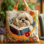 Handgefertigte Tragetasche – Shih Tzu mit Büchern und Blumen