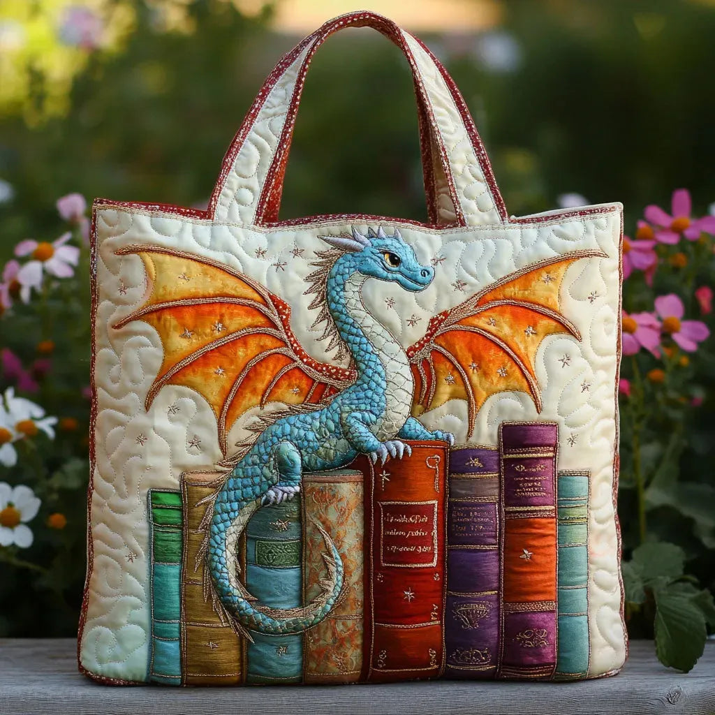 Wattierte Tasche – Smaragdgrüner Bücherdrache