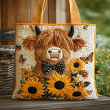 Wattierte Tasche – Hochlandrind mit Sonnenblumen