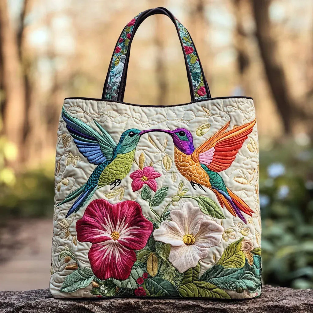 Wattierte Tasche – Kolibri und weisse Blumen
