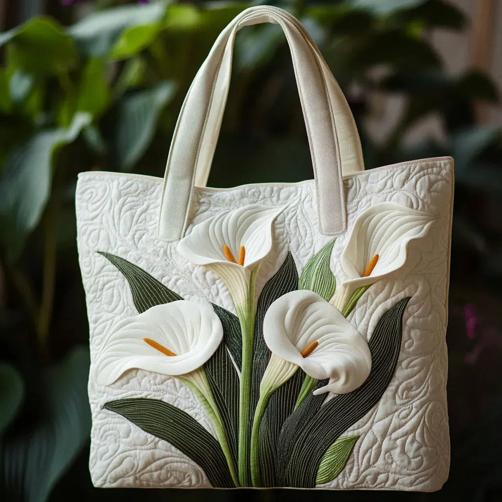 Handgefertigte wattierte Tasche – Weisse Lilien