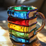 Handgefertigte farbige Tasse im Bücherdesign