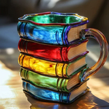 Handgefertigte farbige Tasse im Bücherdesign