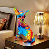 Farbenfrohe Chihuahua-Tischlampe aus Kunstharz