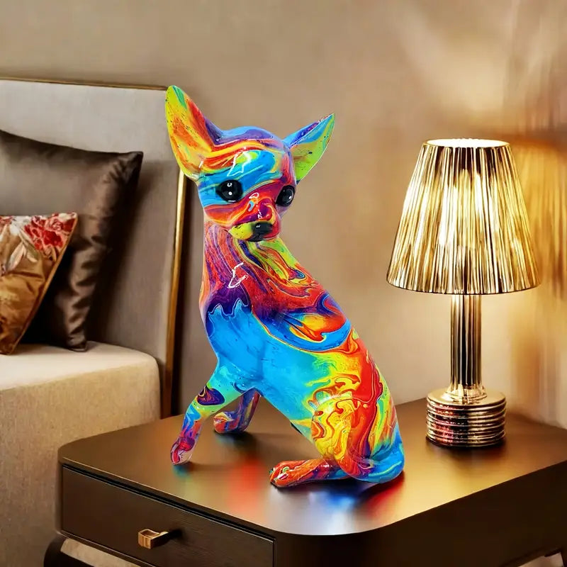 Farbenfrohe Chihuahua-Tischlampe aus Kunstharz