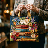 Handgefertigte Tasche – Blumenmuster und Bücher