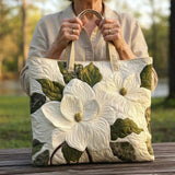 Handgefertigte wattierte Tasche – Elegante weisse Lilien