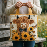 Wattierte Tasche – Hochlandrind mit Sonnenblumen